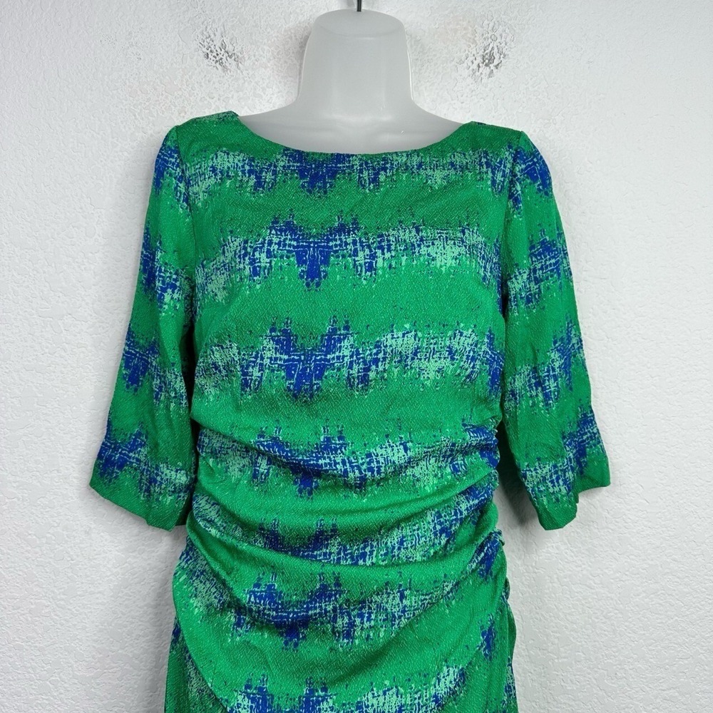 Tracy Reese Dress Womens 6P Green Blue Silk Abstract Ruched Luxury Feminine - Picture 3 of 11